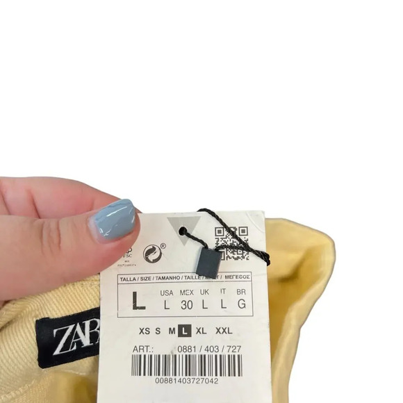 Zara Pants Full Length Turn‎ Up Baggy Wide Leg Butter Yellow Trouser Size Large - Picture 9 of 13